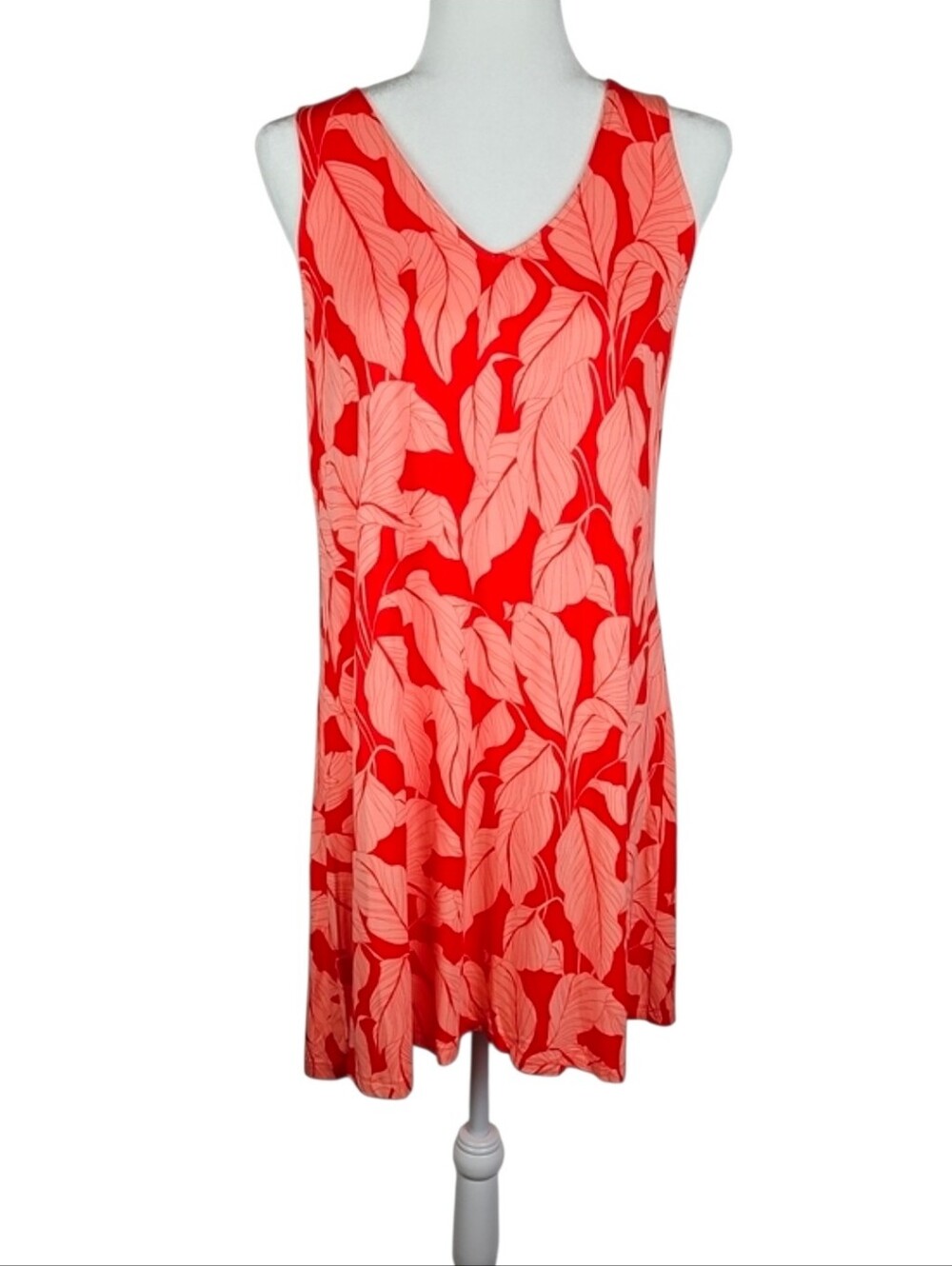 Cool Red Tropical Print Soft Sleeveless Casual Sundress  Summer Dress Size M